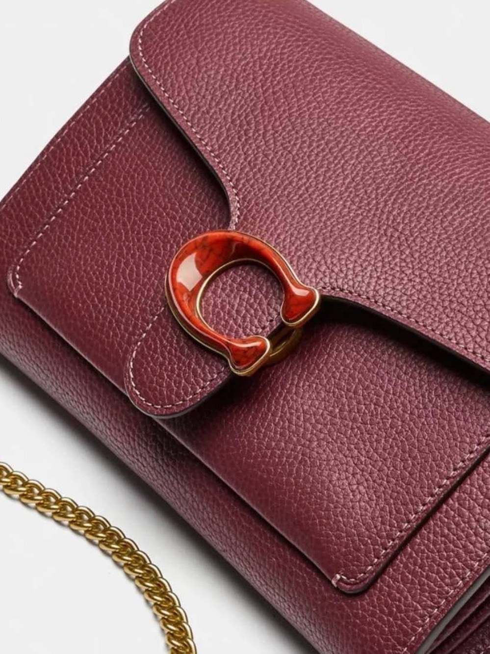 Coach Burgundy Pebbled Leather Crossbody with Gold Chain